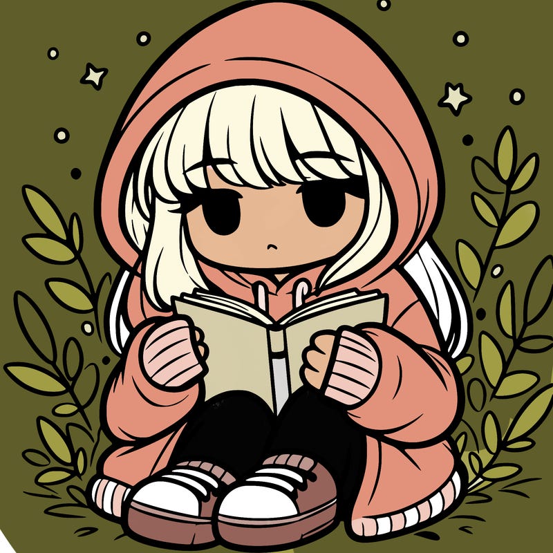girl in oversized hoodie reading a book