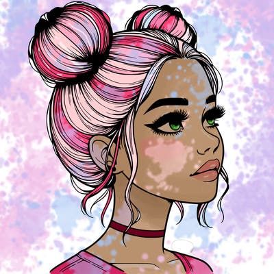realistic girl with buns on the top of her head