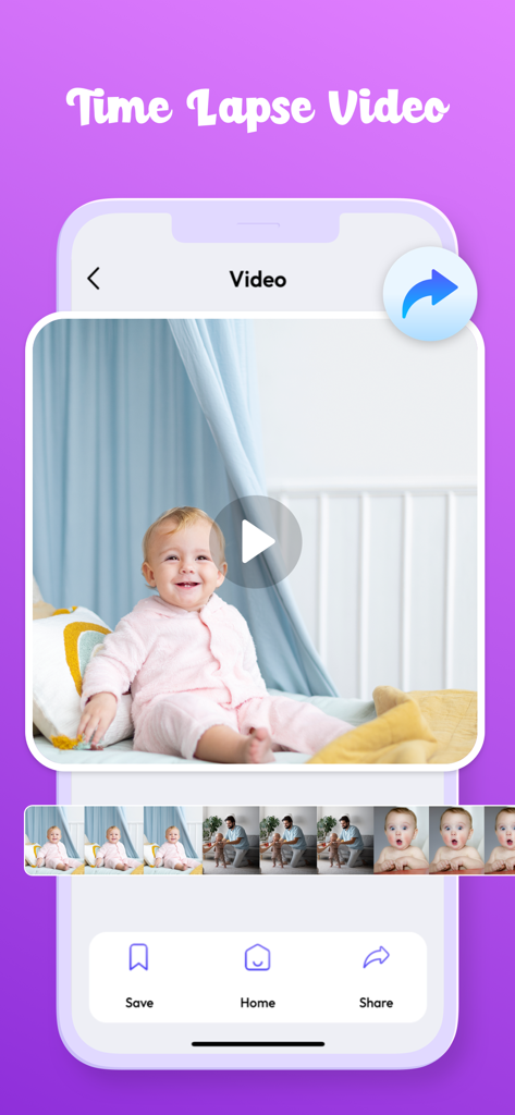 What Will My Baby Look Like - Interface showing the baby growth time lapse video creation feature in the app