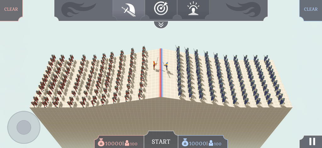 Fun Ragdoll Battle Simulator - Strategic placement of red and blue troops on a grid battlefield in Fun Ragdoll Battle Simulator