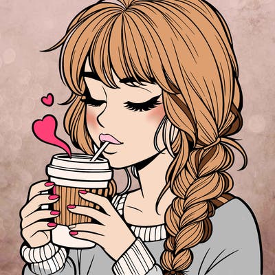 realistic girl drinking coffee