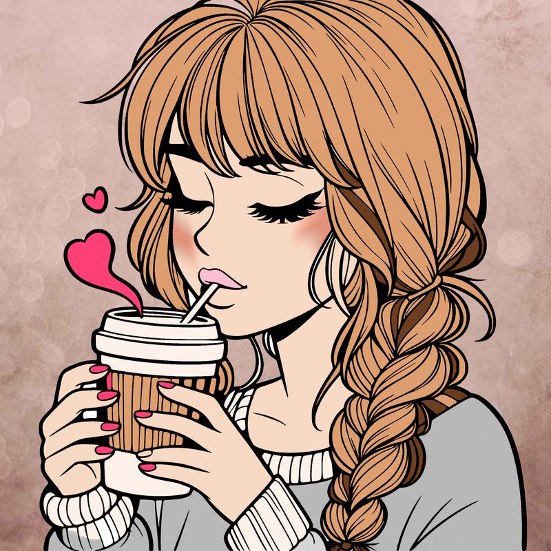realistic girl drinking coffee