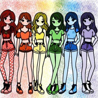 a group of girls wearing crop tops and shorts