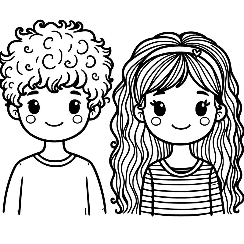 boy with curly hair girl with straight hair