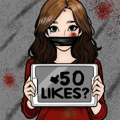 a realistic girl holding a sign saying 5 likes?