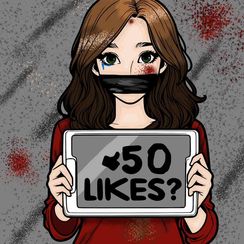 a realistic girl holding a sign saying 5 likes?