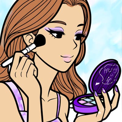 little girl putting on makeup