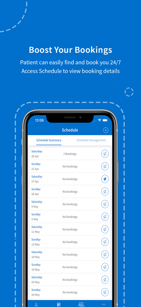 Vezeeta for Doctors - Clinic schedule management screen in the Vezeeta for Doctors app showing daily bookings
