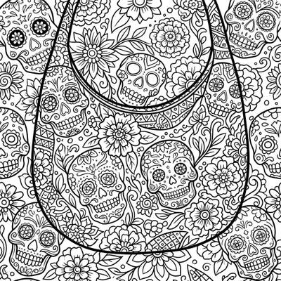 Embrace the festive spirit of Day of the Dead with this beautifully detailed hobo bag coloring page. Featuring ornate sugar skulls, marigolds, and intricate patterns, it's a bohemian-inspired celebration waiting for your artistic touch.