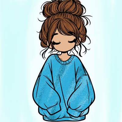 girl with baggy sweatshirt and messy bun