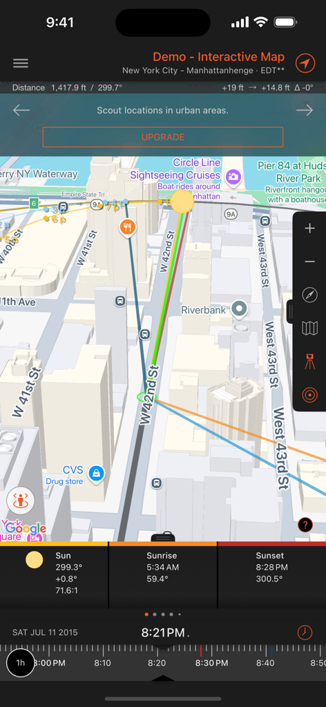 Sun Surveyor Lite - Sun Surveyor Liteインタラクティブマップ、ニューヨーク市での太陽軌道の偵察