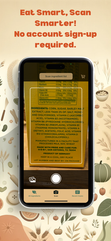 ScanGredients - Scanning a food ingredient list with the ScanGredients app on an iPhone