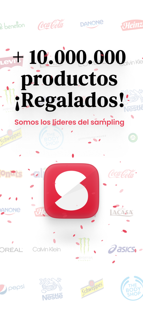 Samplia - Pantalla de marketing de Samplia celebrando la distribución de 10 millones de productos gratuitos.