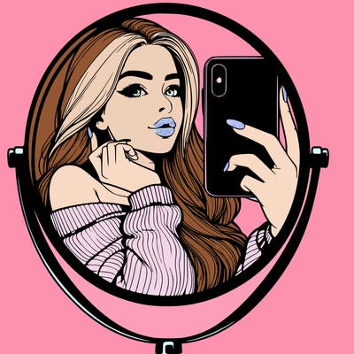 realistic girl taking mirror selfie beautiful