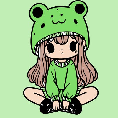 a girl wearing a frog hat and some frog socks
