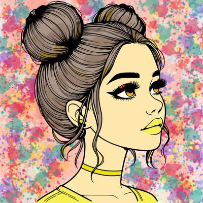 realistic girl with buns on the top of her head