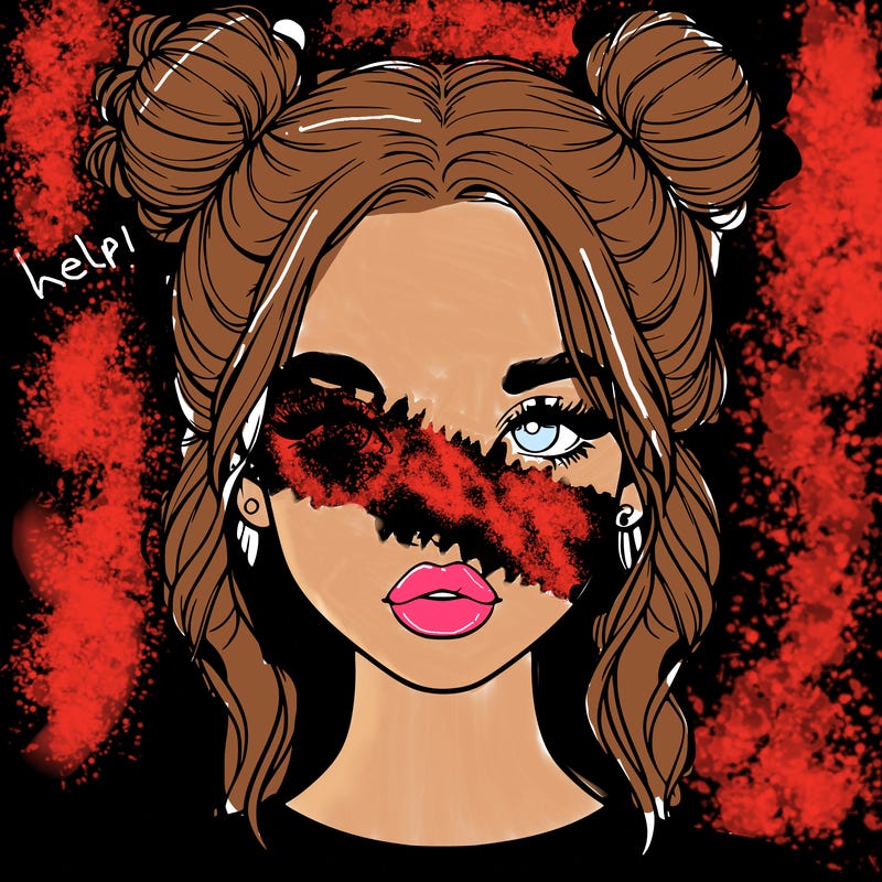 realistic girl with two buns in hair and lips