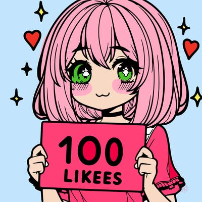 anima girl holding a 100 likes sign in her hand
