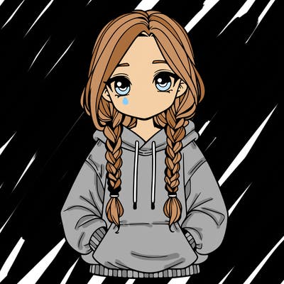 a realistic girl with a oversized hoodie and she has braids