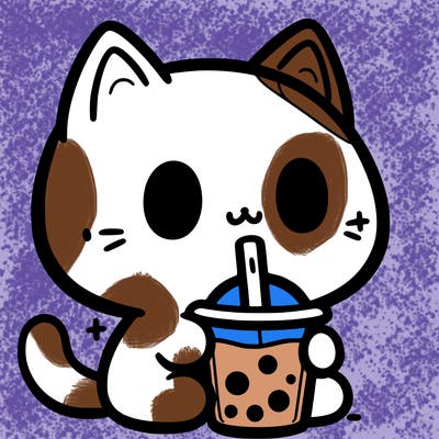 a cat drinking boba