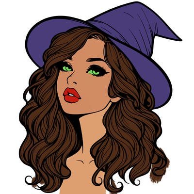 realistic witch girl with wavy hair and lips