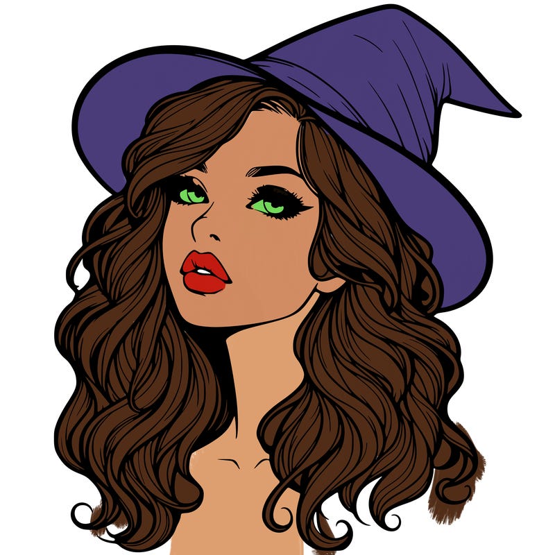 realistic witch girl with wavy hair and lips