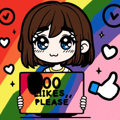 a girl with a sign saying 100 likes, please