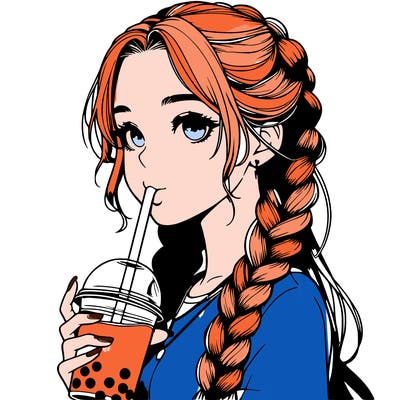 realistic girl with braided hair drinking boba
