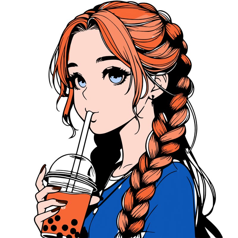 realistic girl with braided hair drinking boba