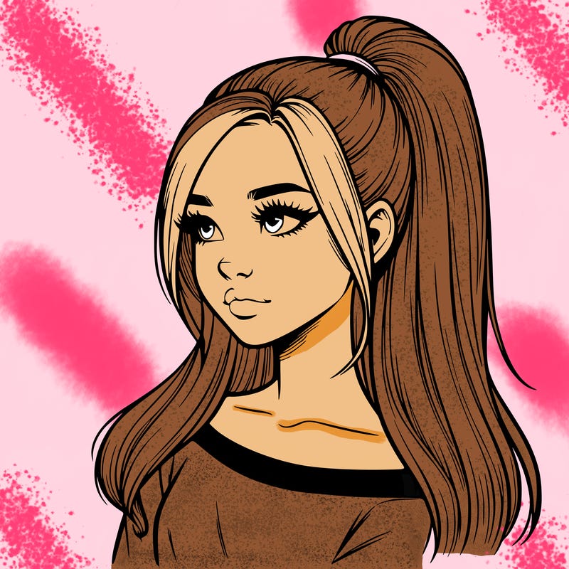 realistic girl with a high ponytail