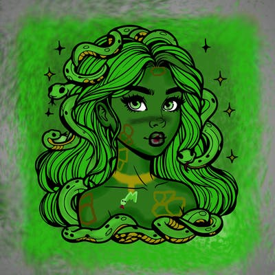 realistic girl with snakes as hair