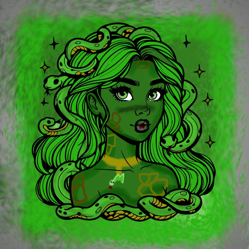 realistic girl with snakes as hair