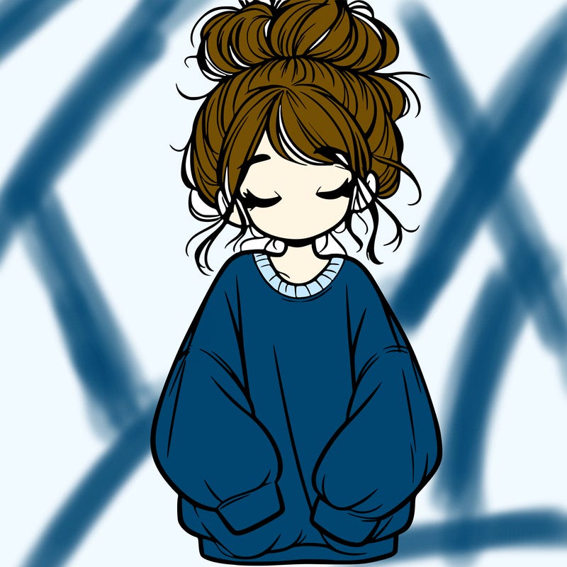 girl with baggy sweatshirt and messy bun
