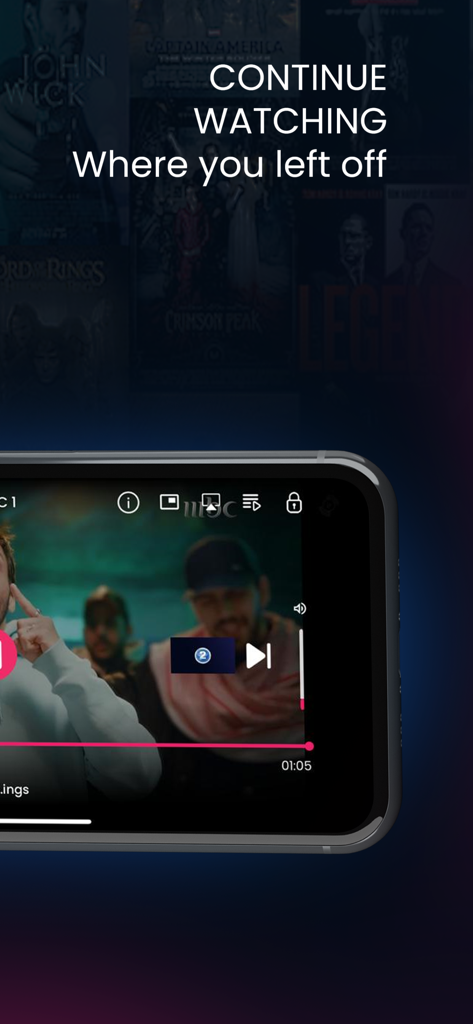 Mobile video player on StreamNxt showing the continue watching feature for Somali movies