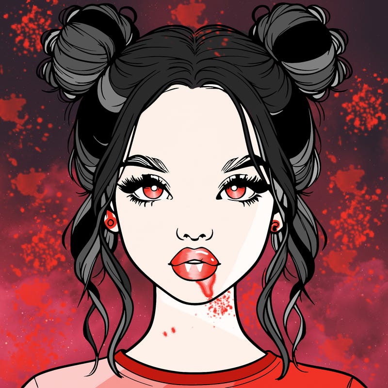 realistic girl with two buns in hair and lips