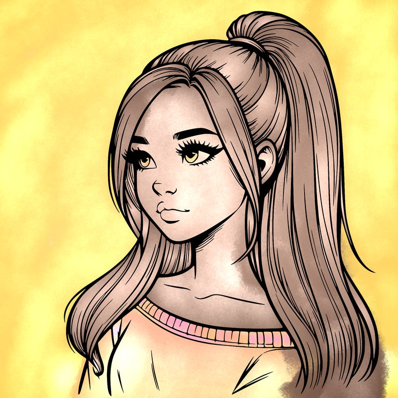 realistic girl with a high ponytail