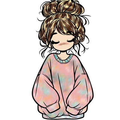 girl with baggy sweatshirt and messy bun