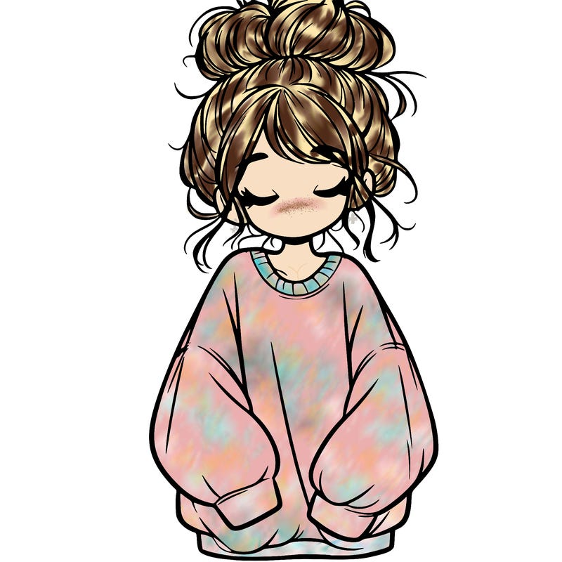 girl with baggy sweatshirt and messy bun