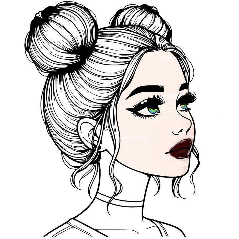 realistic girl with buns on the top of her head