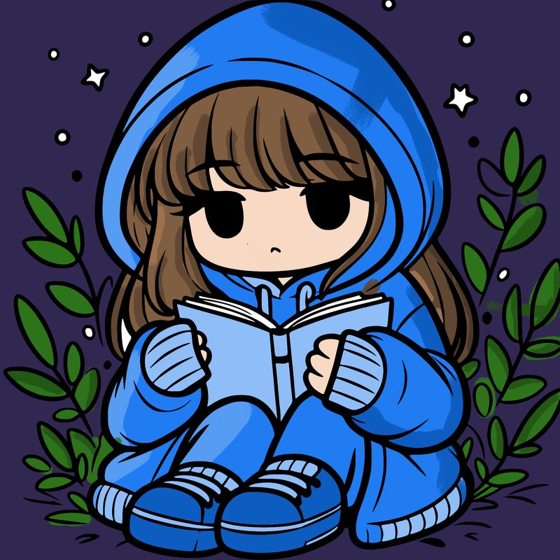 girl in oversized hoodie reading a book
