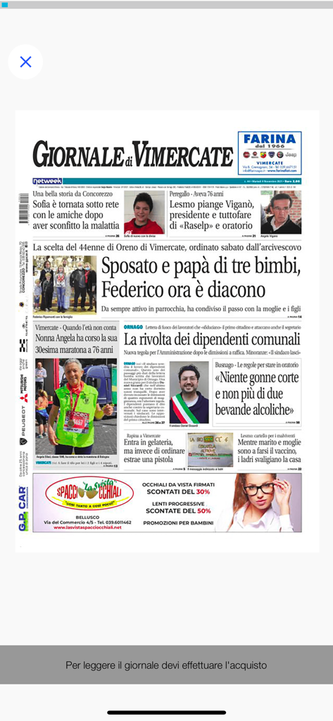 Il Giornale di Vimercate - Front page of Il Giornale di Vimercate local newspaper in the mobile app