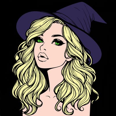 realistic witch girl with wavy hair and lips