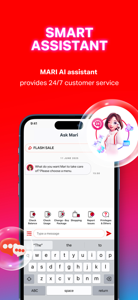 True app interface showing the MARI AI assistant for 24/7 customer support