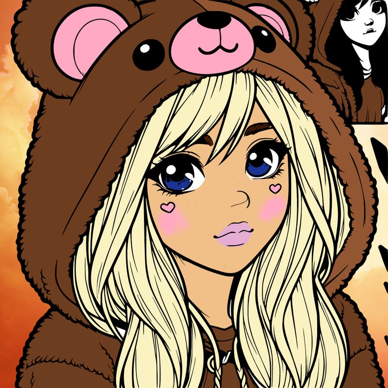 realistic girl in a bear hoodie