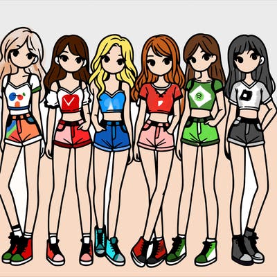 a group of girls wearing crop tops and shorts