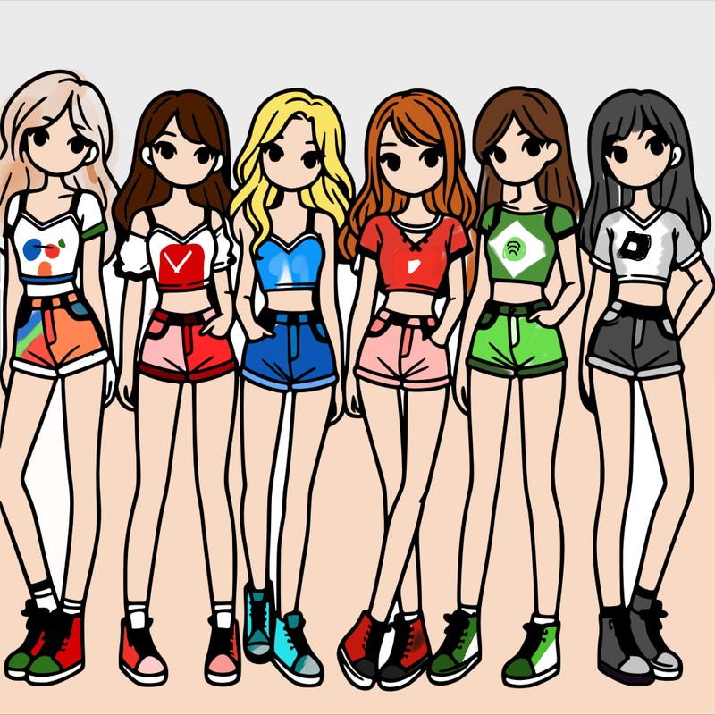 a group of girls wearing crop tops and shorts