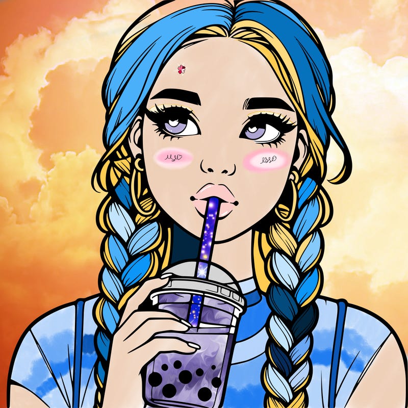 realistic girl with braided hair drinking boba