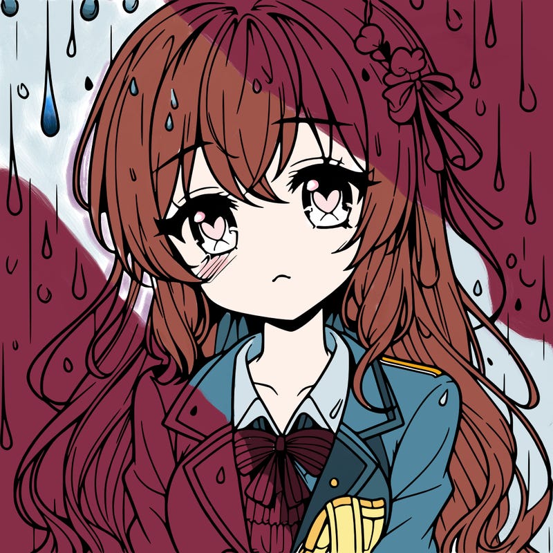 pretty anime girl in the rain