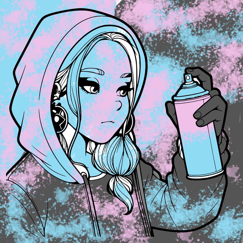 a realistic girl, spray painting