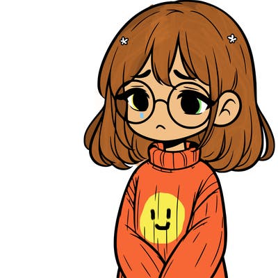 sad girl with glasses in a sweater